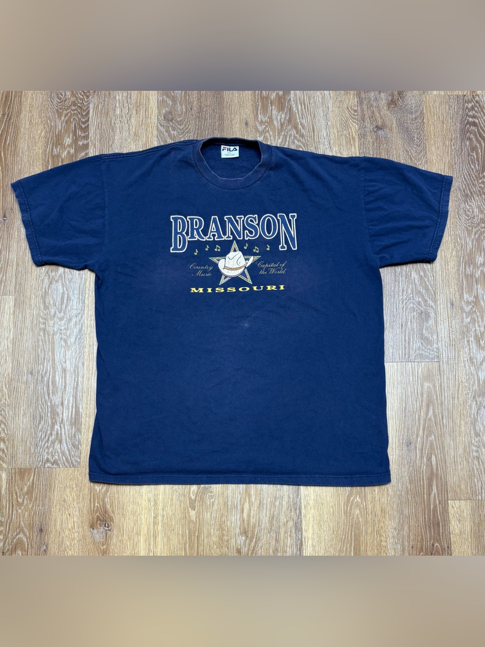 Fila Navy Branson Missouri Graphic Tee with Yellow Accents